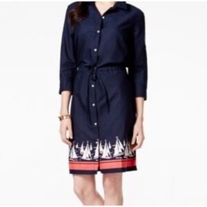 Tommy‎ Hilfiger Women's Nautical Sailboat Print Navy Shirt Dress medium